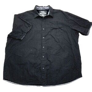 Broken Threads Shirt Polka Dot Cotton Denim Black 2XL Men Short Sl Button Preppy